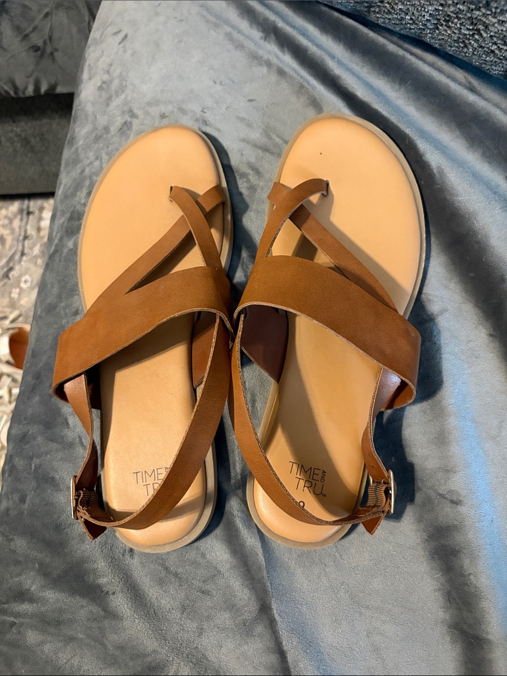Time and Tru Tan Brown Crisscross Strap Women's Sandals